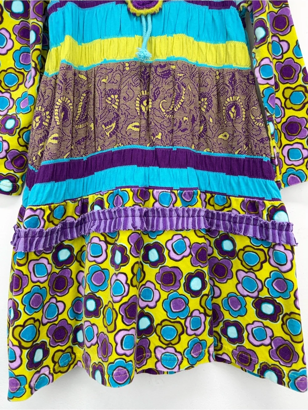 Zaza Couture size 5 Girls Multicolor Retro Floral Long Sleeve Tiered Dress